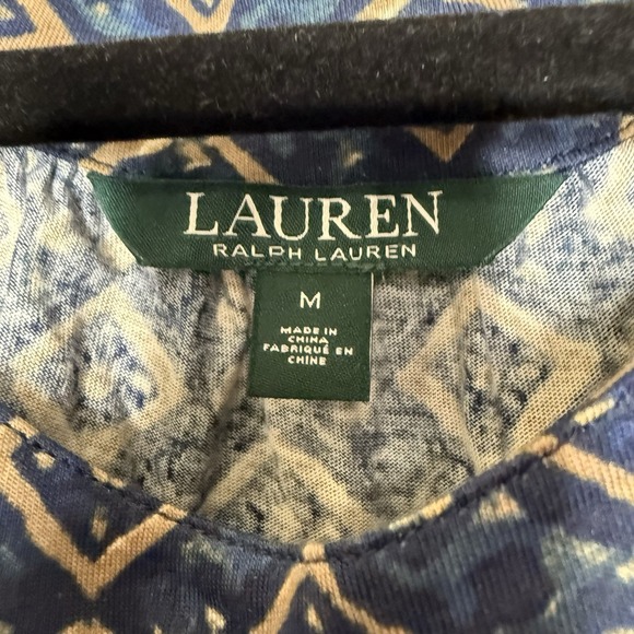 Ralph Lauren Open Shoulder Dress Women's Medium Blue Geometric Cottage Prairie - Picture 6 of 8